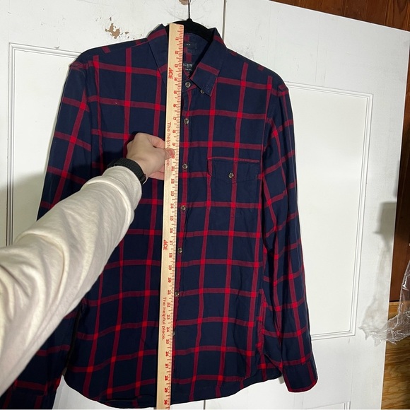 J. Crew Brushed Twill Flannel Button Down Plaid Navy and Red Size Medium Slim - Picture 5 of 11